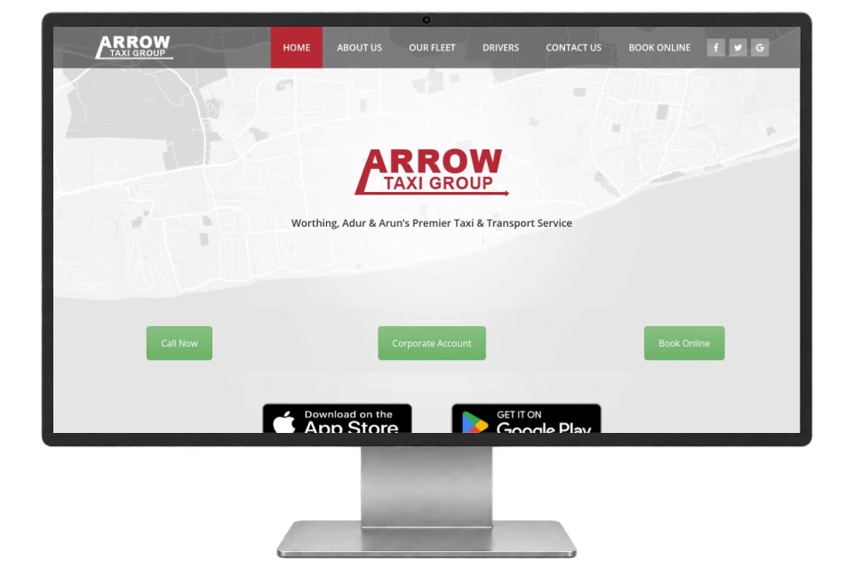 Arrow Taxi Group website shown on a modern desktop monitor