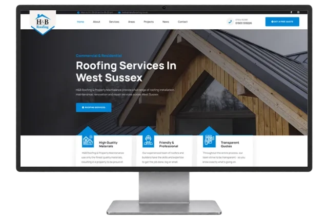 H&B Roofing website shown on a modern desktop monitor