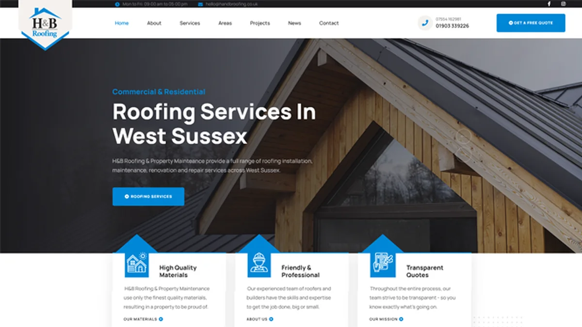 H&B Roofing website by Glenndilen Digital